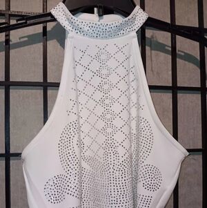 Fashion Nova White Rhinestone Halter Crop Top